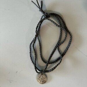 Silver Necklace - Braided Wrap Necklace with Silver Pendant - Choker Necklace